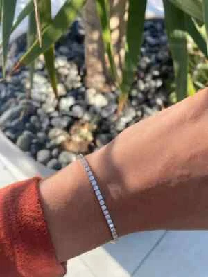 14k White Gold 3.20CT Round Natural Diamond EF/SI Tennis Bracelet For Girlfriend - Image 1 of 4