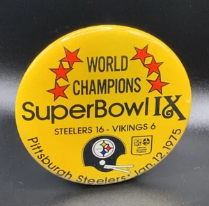 1975 Super Bowl IX Pittsburgh Steelers Button Pinback NFL World Champions - Picture 1 of 3