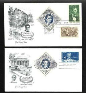 US FDC 1959 Lincoln + Monaco Diamond Stamp 2 Covers Unaddr Scott 1113 1116 | - Picture 1 of 1