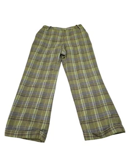 Green Plaid Wool Wide-Leg Pants By David N Size M 100% Wool Shell With Polyester - Picture 1 of 13