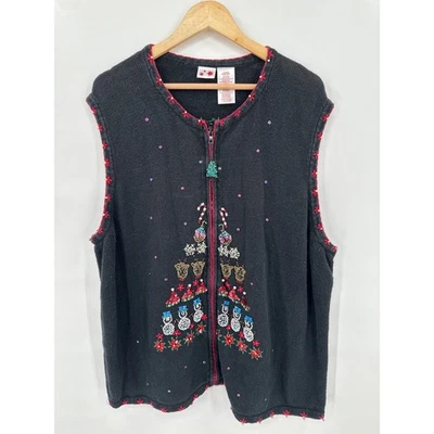 Vintage Ugly Christmas Sweater Vest Womens 4X Beaded Holiday Party Grandma FLAW - Image 1 of 4
