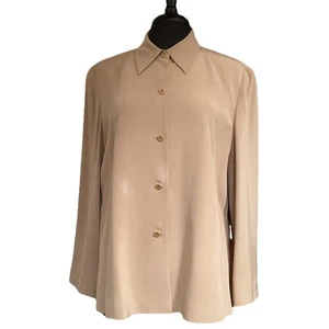 Two Two Australia Women 5-Button Silk Blazer Taupe Beige Size 14 Lined - Picture 1 of 6