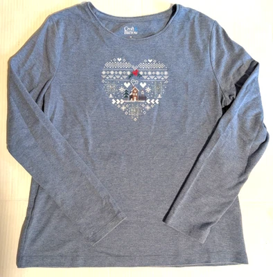 Camisa de Navidad Croft & Barrow para mujer bordada manga larga azul - talla L Foto 1 de 4