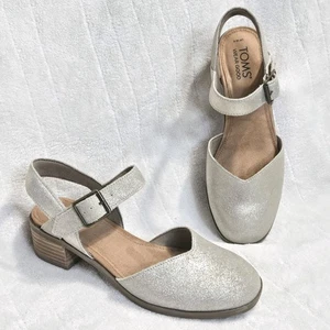 TOMS Jaclyn Mary Jane Heeled Shoes Women's Size 6 Ivory Metallic Bohemian Chic - Picture 1 of 9