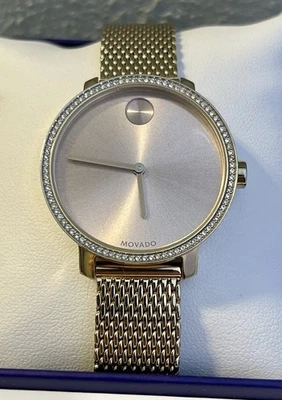 Movado BOLD Shimmer Rose Gold PVD Stainless Steel Ladies Mesh Watch w/ Box - Image 1 of 4