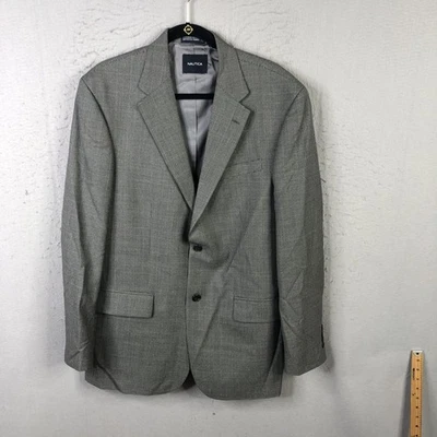 Blazer Nautica Para Hombres 42L Gris Lana Pata de Gallo Deportivo Abrigo Chaqueta Dos Botones M726 Foto 1 de 4