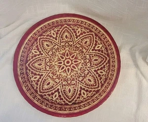 Arda Accents Glass Serving Tray Platter Beautiful Red And Gold Pattern 15" R - Picture 1 of 6