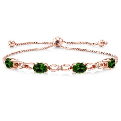 2.82 Ct Green Chrome Diopside E-F Lab Grown Diamond 18K Rose Gold Plated Silver - Image 1 of 3