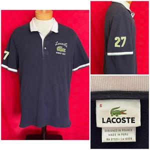 Polo Lacoste logo alligatore taglia 6/XL #27 maglia blu navy waffle - Foto 1 di 11