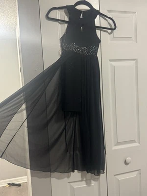 Vestido Formal Niños Talla 7 Negro Blanco Flores Largo Sin Mangas Foto 1 de 4