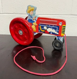 Tractor de juguete Schylling Farmer de colección niño/perro tirar 8" de alto - Imagen 1 de 4