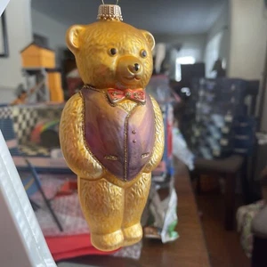 Krebs Glas Lauscha Creation Glass Christmas Teddy Bear Ornament - Picture 1 of 23