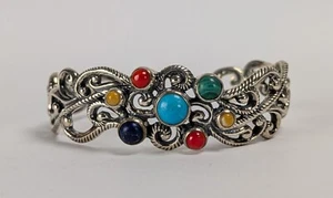 Carolyn Pollack Oxidized Sterling Turquoise Lapis Coral Cuff Bracelet & Box - Picture 1 of 6