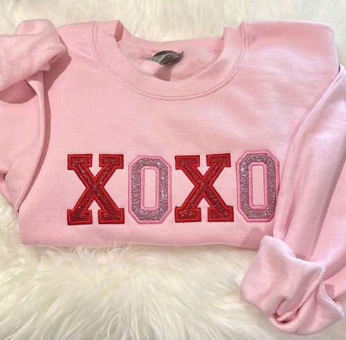 Felpa Felpa con cappuccio XOXO Glitter San Valentino personalizzata ricamata