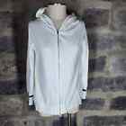 STEFANEL sz M viscose zip front hooded jacket white with black cuff
