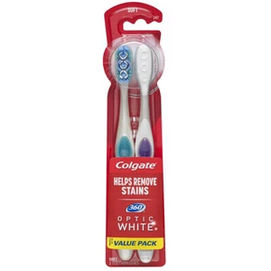 Colgate 360 Optic White Whitening Toothbrush. Helps Remove Stains. Soft. 2 Count - Picture 1 of 2