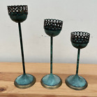 vintage set of 3 graduated metal green candlesticks holders  