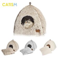 CATISM Cat Bed Cave Plush Fluffy Warming Calming Sleeping Pet Dog Kitten Nest