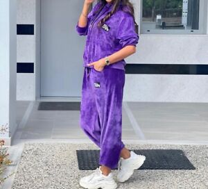 tracksuits sets women, velvet, S, M size, Purple