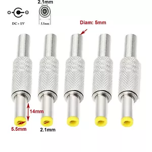 10pcs DC Power Jack 5.5mm x 2.1mm Male Plug Adapter Connector With Metal Handle - Picture 1 of 3