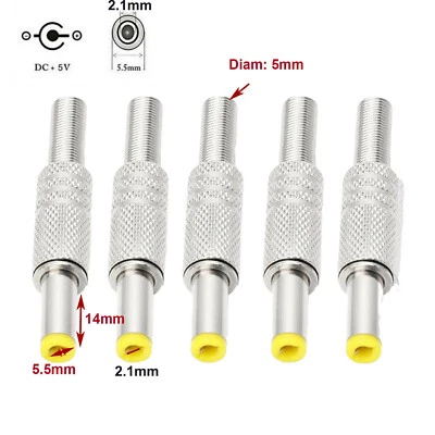 2pcs DC Power Jack 5.5mm x 2.1mm Male Plug Adapter Connector With Metal Handle - Image 1 of 3