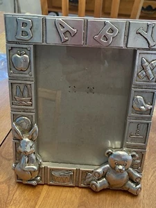 Baby Photo Frame Silver Color Rabbit & Teddy Bear - Picture 1 of 1
