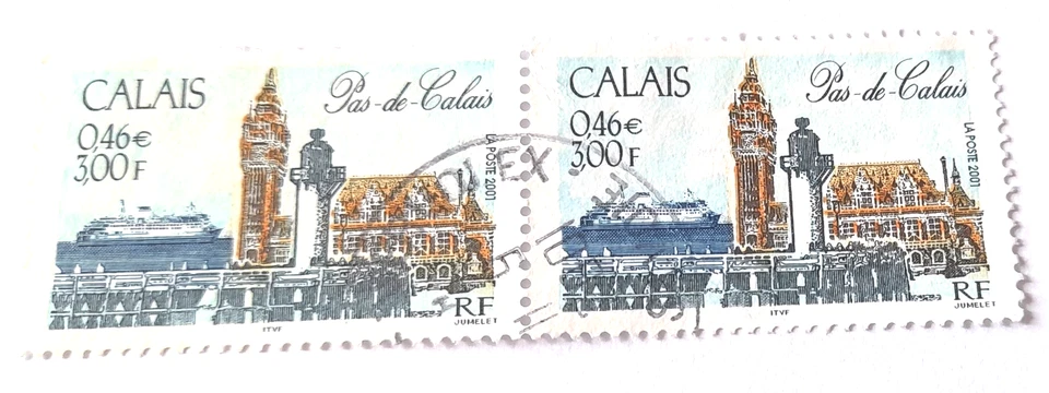 2  Timbres oblitérés Calais - 3 F / 0.46 € - Réf 3401 - Année 2001 - Photo 1/1