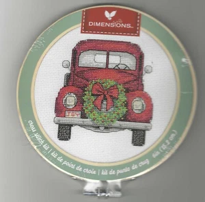 Vintage Truck Christmas Cross Stitch Kit with Hoop ~ Dimensions - 6" Round NEW - Picture 1 of 2