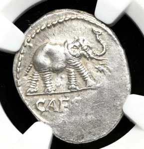 ROMAN IMPERATORIAL. Julius Caesar. 46 BC. AR Denarius, Elephant, NGC Choice XF - Picture 1 of 4
