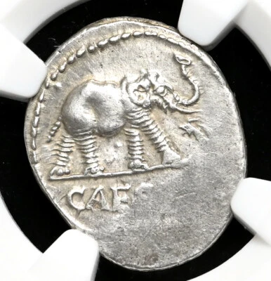 ROMAN IMPERATORIAL. Julius Caesar. 46 BC. AR Denarius, Elephant, NGC Choice XF - Image 1 of 4