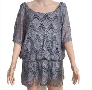 J.R Nites by Lin Carol Metallic Women's Top Silver Kimono Sleeve Plus Size 3X - Picture 1 of 12
