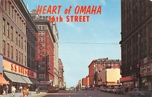 16th  St. Heart Of Omaha Vtg Cars Street Scene Omaha,NE 1950's Chrome Postcard  - Picture 1 of 2