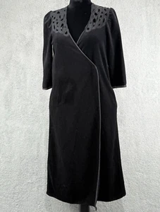 Vintage La Femme de Vanity Fair Velvet Robe womens S/M Black Long Lace Crochet - Picture 1 of 8