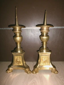 PAIRE D'ANCIEN PIQUE-CIERGES BRONZE/XIXéme/STYLE CLASSIQUE /H.36-50 cm/5 KG env. - Picture 1 of 10