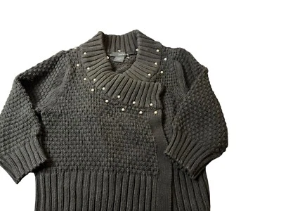 Calvin Klein Womens Brown Knitted  Wrap Sweater  W/ Studs Size Large - Image 1 of 4