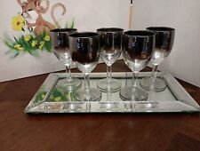 Set of 5 VTG MCM Silver Fade Stemmed Wine Glasses Ombre Dorothy Thorpe Style