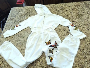 Girls Zipper Front Butterfly Print Sweatshirt & Joggers Set White 11-12 Yr - Picture 1 of 15