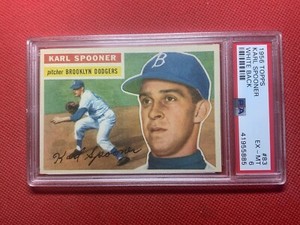 1956 Topps #83 Karl Spooner, Brooklyn Dodgers, White Back, PSA 6