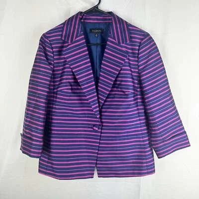 Talbots Blazer Jacket Womens 12 Purple Blue Cotton Silk Blend Striped Lined - Image 1 of 4