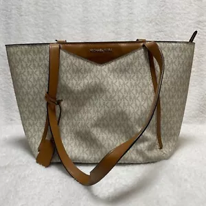 Michael Kors XL Acorn Vanilla Brown Signature Tote Bag MK Logo Designer Handtasche - Bild 1 von 20