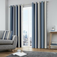 Fusion Whitworth Stripe Eyelet Lined Curtains Blue One Pair W168cm X D183cm