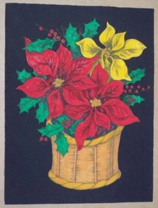 FELT BLACK LIGHT PRINT, BASKET OF POINSETTIAS, 8 3/4" X 11 3/8" - Picture 1 of 1