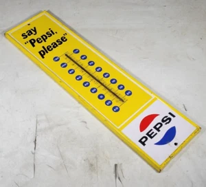 -VINTAGE- Sprich "Pepsi, Please" 60er Jahre funktionierendes Thermometer Metall Limonadenschild mit Logo - Bild 1 von 10