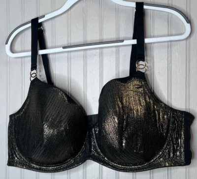 Sujetador Cacique Mujer BALCONETTE 46D Negro Oro Acento Anillos Línea Luz Cableado NUEVO Foto 1 de 4