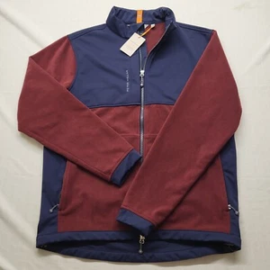 Peter Millar Crown Sport Jacket Mens Medium Maroon Red Thermal Block Fleece Zip - Picture 1 of 19