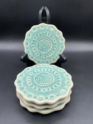 Anthropologie Old Havana Coasters Set Of 4 Mint Green 4.5” Glazed Stoneware New - Image 1 of 4
