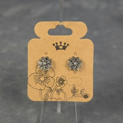 Pendiente con flores plateadas metálicas poste de acero inoxidable mariposa/parte posterior de silicona Foto 1 de 2