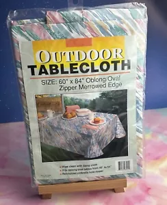 VINTAGE Outdoor Tablecloth~60” x 84”~Oblong/Oval~Zipper Merrowed Edge~NEW/Sealed - Picture 1 of 6