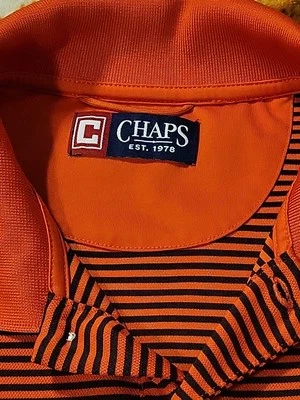 Camisa Polo Chaps Para Hombre Grande Naranja Rayas Manga Corta Rendimiento Exterior Foto 1 de 4