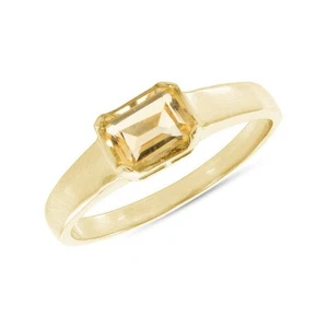 Natural Emerald Cut Citrine Gemstone Ring 14k Yellow Gold Plated Silver Ring - Picture 1 of 4